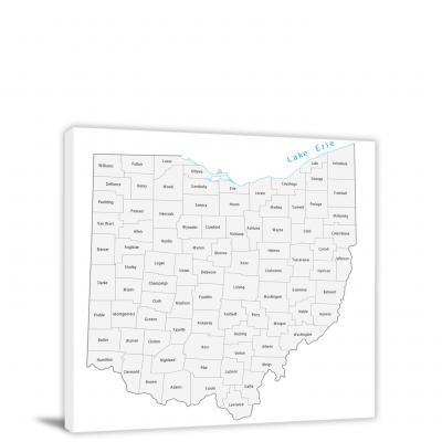 Ohio-Counties Map, 2022 - Canvas Wrap