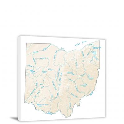 Ohio-Lakes and Rivers Map, 2022 - Canvas Wrap
