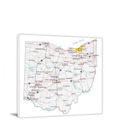 Ohio-Roads and Cities Map, 2022 - Canvas Wrap