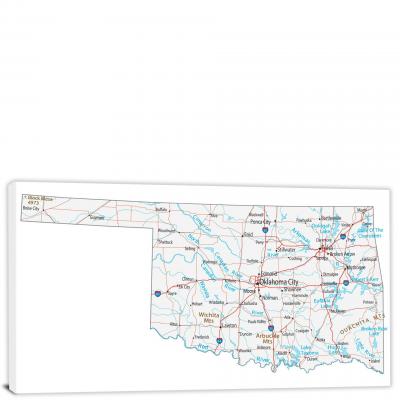 Oklahoma-Roads and Cities Map, 2022 - Canvas Wrap
