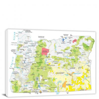 Oregon-Places Map, 2022 - Canvas Wrap