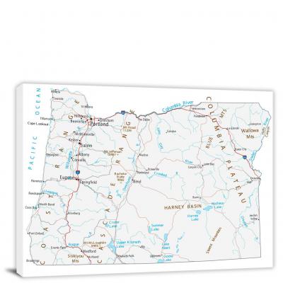 Oregon-Roads and Cities Map, 2022 - Canvas Wrap