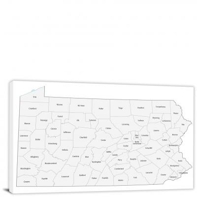 Pennsylvania-Counties Map, 2022 - Canvas Wrap