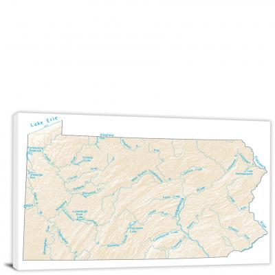 Pennsylvania-Lakes and Rivers Map, 2022 - Canvas Wrap