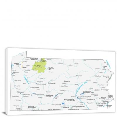 Pennsylvania-Places Map, 2022 - Canvas Wrap