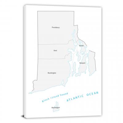 Rhode Island-Counties Map, 2022 - Canvas Wrap