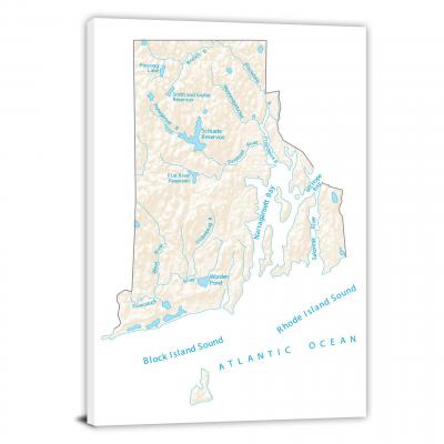 Rhode Island-Lakes and Rivers Map, 2022 - Canvas Wrap