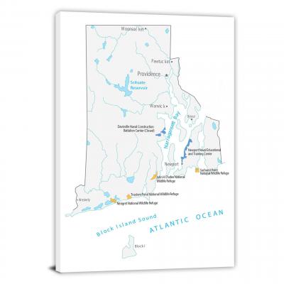 Rhode Island-Places Map, 2022 - Canvas Wrap