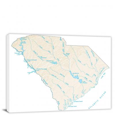 South Carolina-Lakes and Rivers Map, 2022 - Canvas Wrap