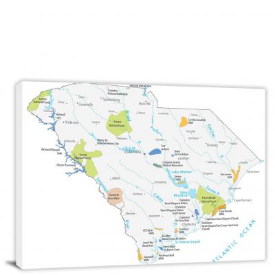 South Carolina-Places Map, 2022 - Canvas Wrap