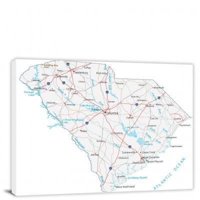 South Carolina-Roads and Cities Map, 2022 - Canvas Wrap
