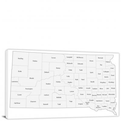 South Dakota-Counties Map, 2022 - Canvas Wrap