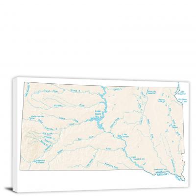 South Dakota-Lakes and Rivers Map, 2022 - Canvas Wrap