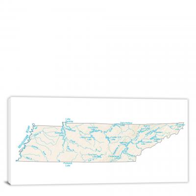 Tennessee-Lakes and Rivers Map, 2022 - Canvas Wrap