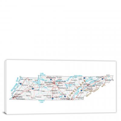 Tennessee-Roads and Cities Map, 2022 - Canvas Wrap