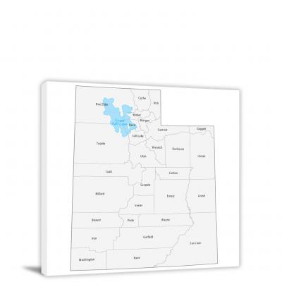 Utah-Counties Map, 2022 - Canvas Wrap