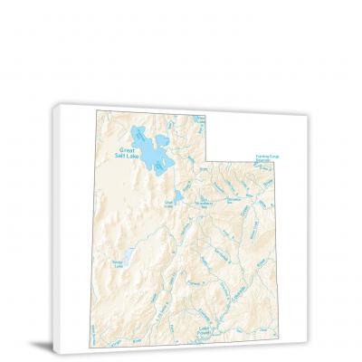 Utah-Lakes and Rivers Map, 2022 - Canvas Wrap