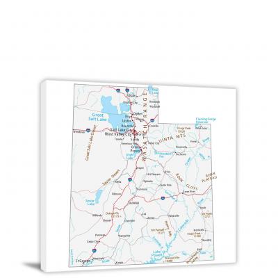 Utah-Roads and Cities Map, 2022 - Canvas Wrap