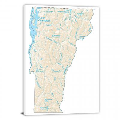 Vermont-Lakes and Rivers Map, 2022 - Canvas Wrap