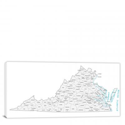 Virginia-Counties Map, 2022 - Canvas Wrap