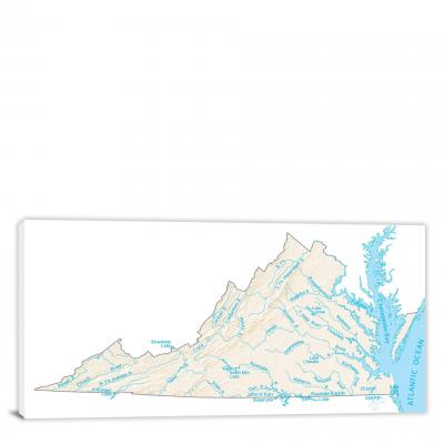 Virginia-Lakes and Rivers Map, 2022 - Canvas Wrap
