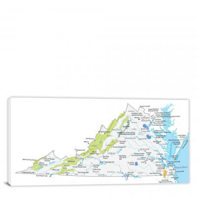 Virginia-Places Map, 2022 - Canvas Wrap
