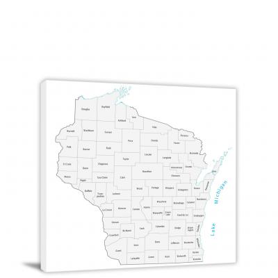 Wisconsin-Counties Map, 2022 - Canvas Wrap