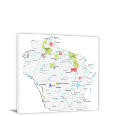Wisconsin-Places Map, 2022 - Canvas Wrap