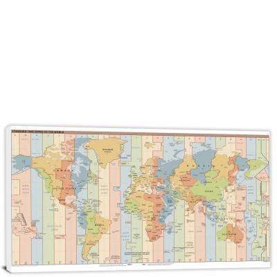 World-Time Zones Map, 2022 - Canvas Wrap