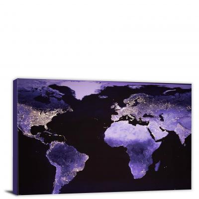 World-At Night Map, 2016 - Canvas Wrap