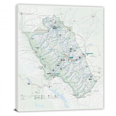 Glacier National Park Map, 2018 - Canvas Wrap