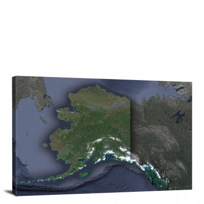 Alaska-State Satellite Map, 2022 - Canvas Wrap