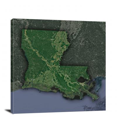 Louisiana-State Satellite Map, 2022 - Canvas Wrap
