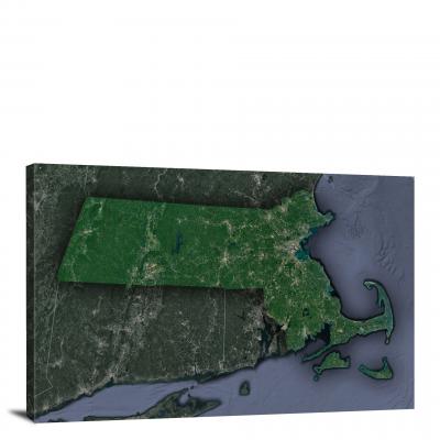 Massachusetts-State Satellite Map, 2022 - Canvas Wrap