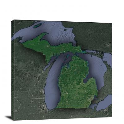 Michigan-State Satellite Map, 2022 - Canvas Wrap