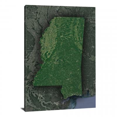 Mississippi-State Satellite Map, 2022 - Canvas Wrap