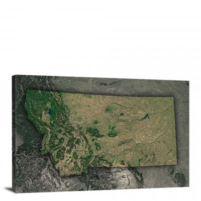Montana-State Satellite Map, 2022 - Canvas Wrap