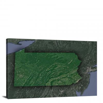 Pennsylvania-State Satellite Map, 2022 - Canvas Wrap