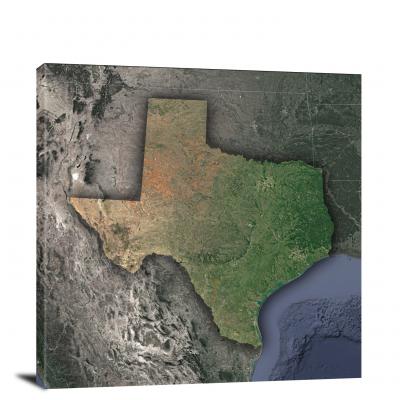 Texas-State Satellite Map, 2022 - Canvas Wrap