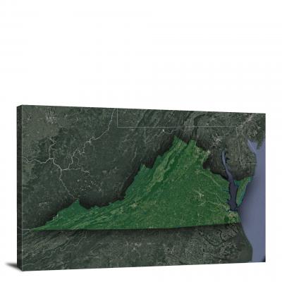 Virginia-State Satellite Map, 2022 - Canvas Wrap