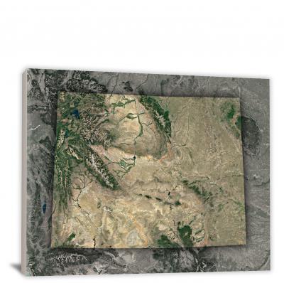 Wyoming-State Satellite Map, 2022 - Canvas Wrap