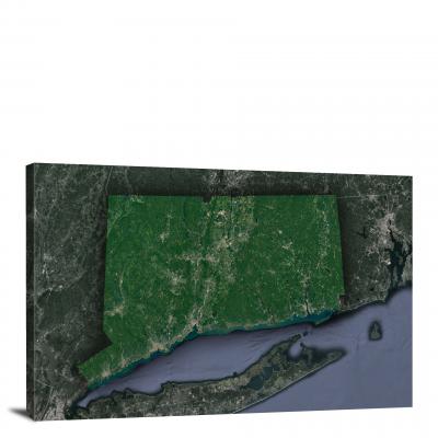 Connecticut-State Satellite Map, 2022 - Canvas Wrap