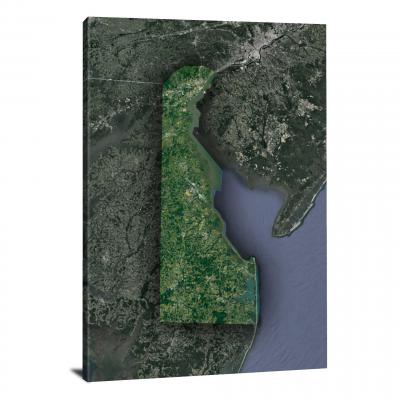 Delaware-State Satellite Map, 2022 - Canvas Wrap
