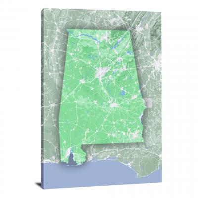 Alabama-State Terrain Map, 2022 - Canvas Wrap