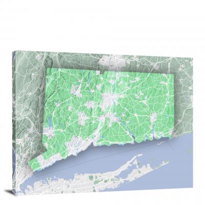Connecticut-State Terrain Map, 2022 - Canvas Wrap
