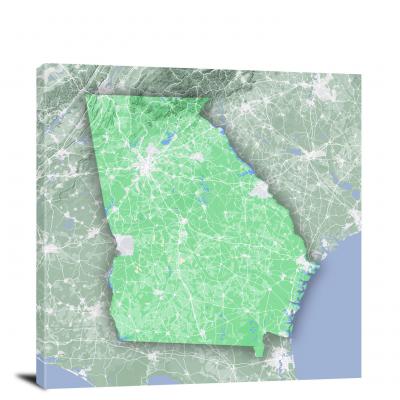 Georgia-State Terrain Map, 2022 - Canvas Wrap