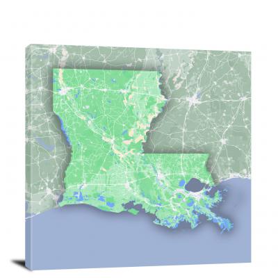 Louisiana-State Terrain Map, 2022 - Canvas Wrap
