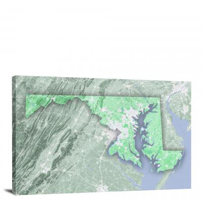 Maryland-State Terrain Map, 2022 - Canvas Wrap