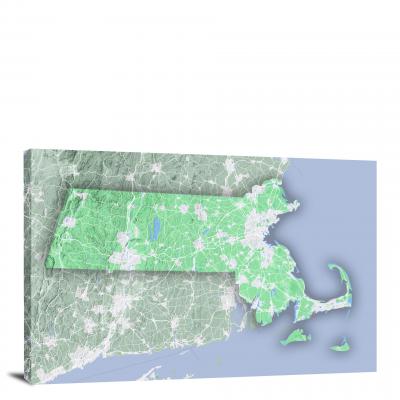 Massachusetts-State Terrain Map, 2022 - Canvas Wrap