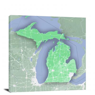 Michigan-State Terrain Map, 2022 - Canvas Wrap